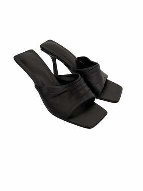 H Halston Luanda Black Vegan Leather Ruched Mule Heels